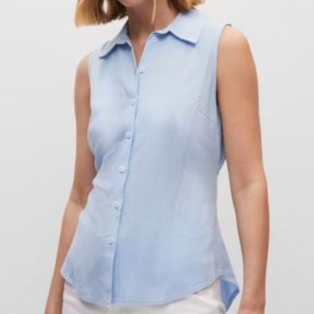 MELANIE LYNE:  Tie Front Button Down Shirt - indigo blue